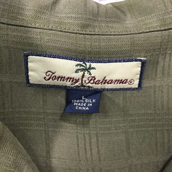 Tommy Bahama Mens Shirt Large Military Green Silk - Picture 3 of 10